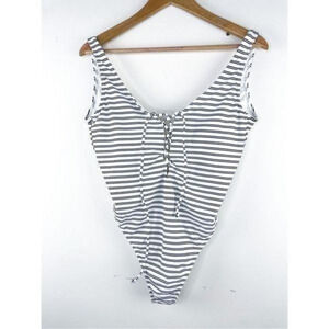 Hollister Black and White Stripe Lace Down One Piece Open Back Swimsuit Size M‎